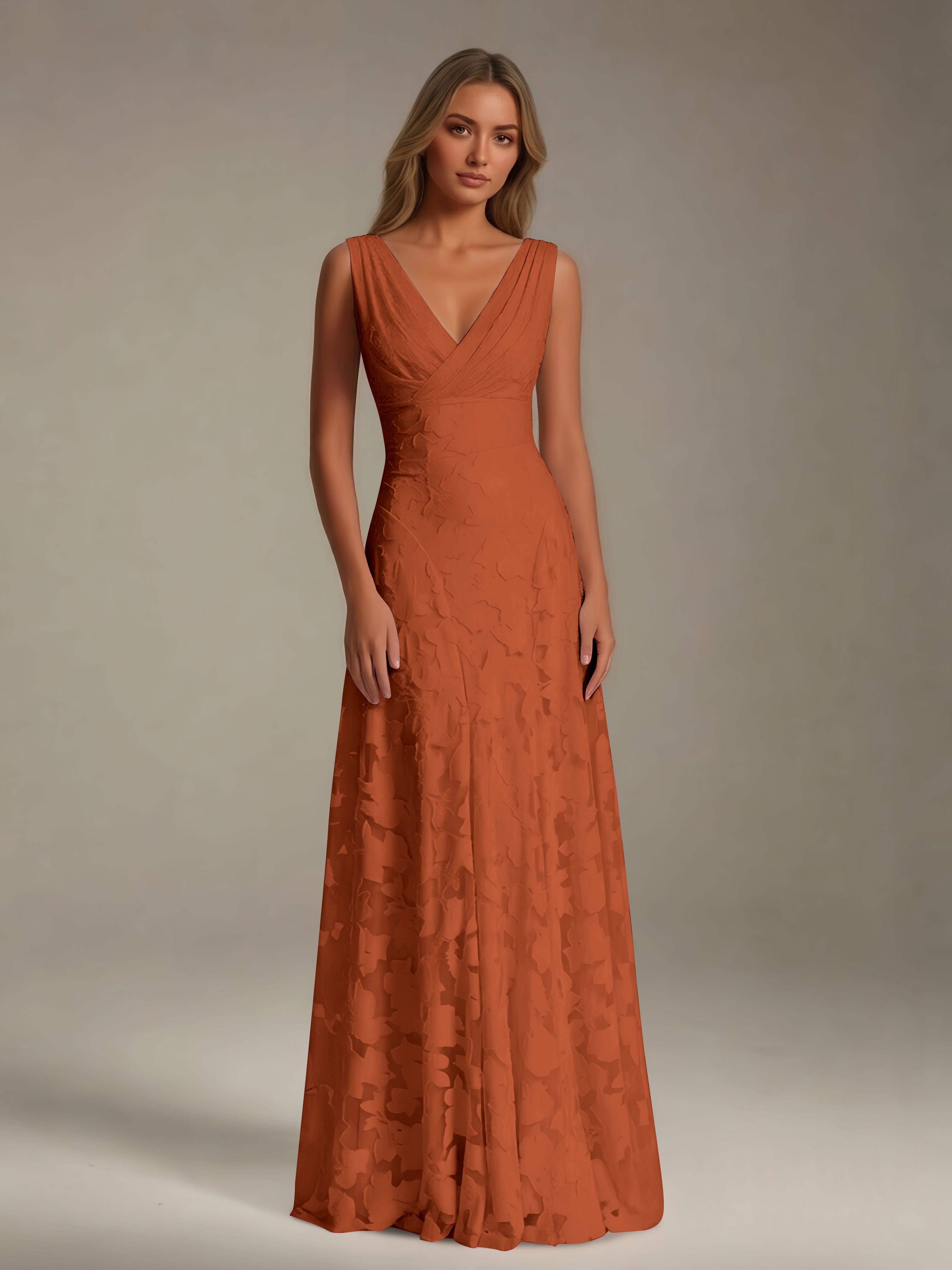 Women’s Floral Lace A-Line Maxi Dress | Sleeveless V-Neck Evening Gown