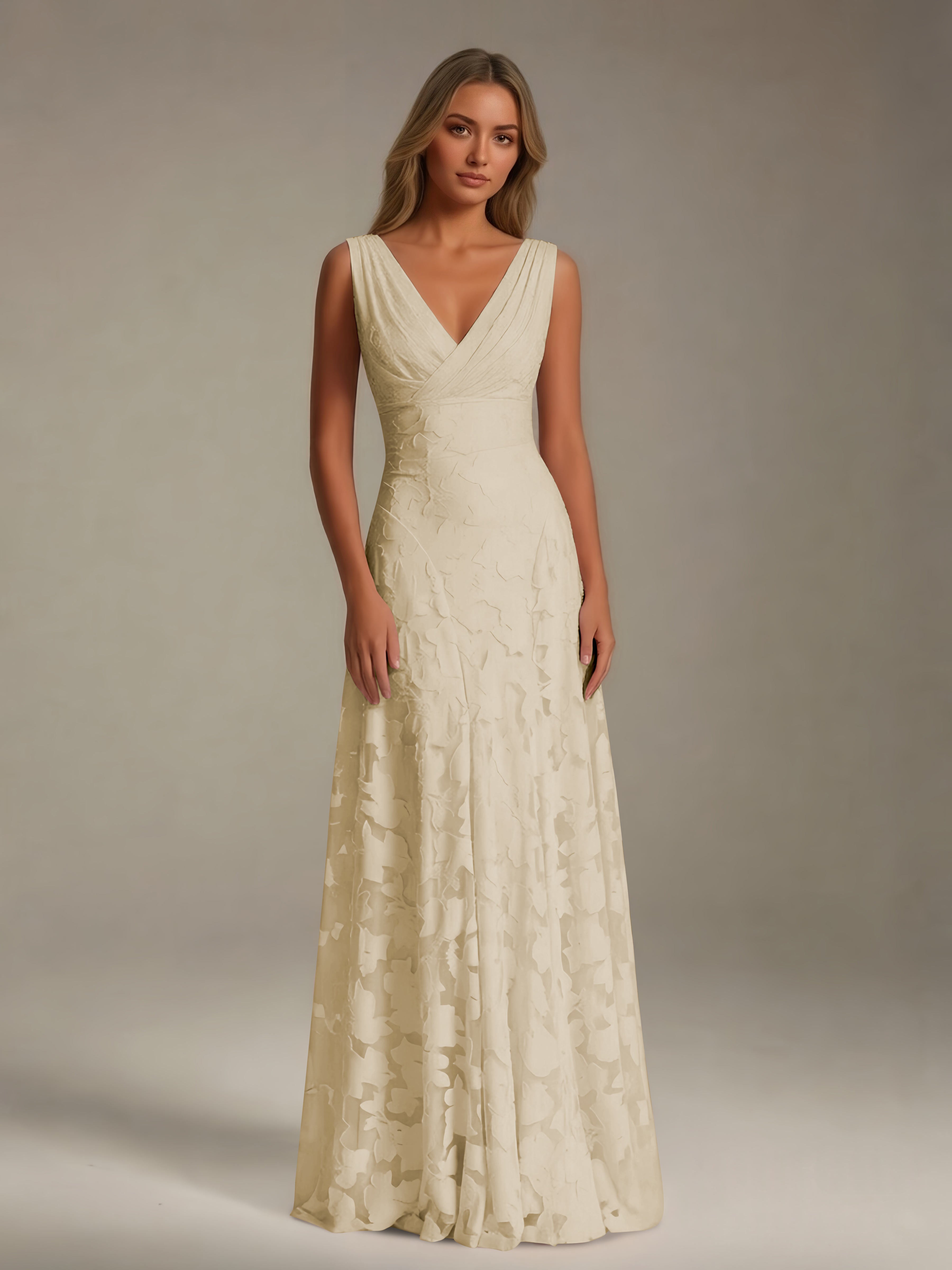 Women’s Floral Lace A-Line Maxi Dress | Sleeveless V-Neck Evening Gown