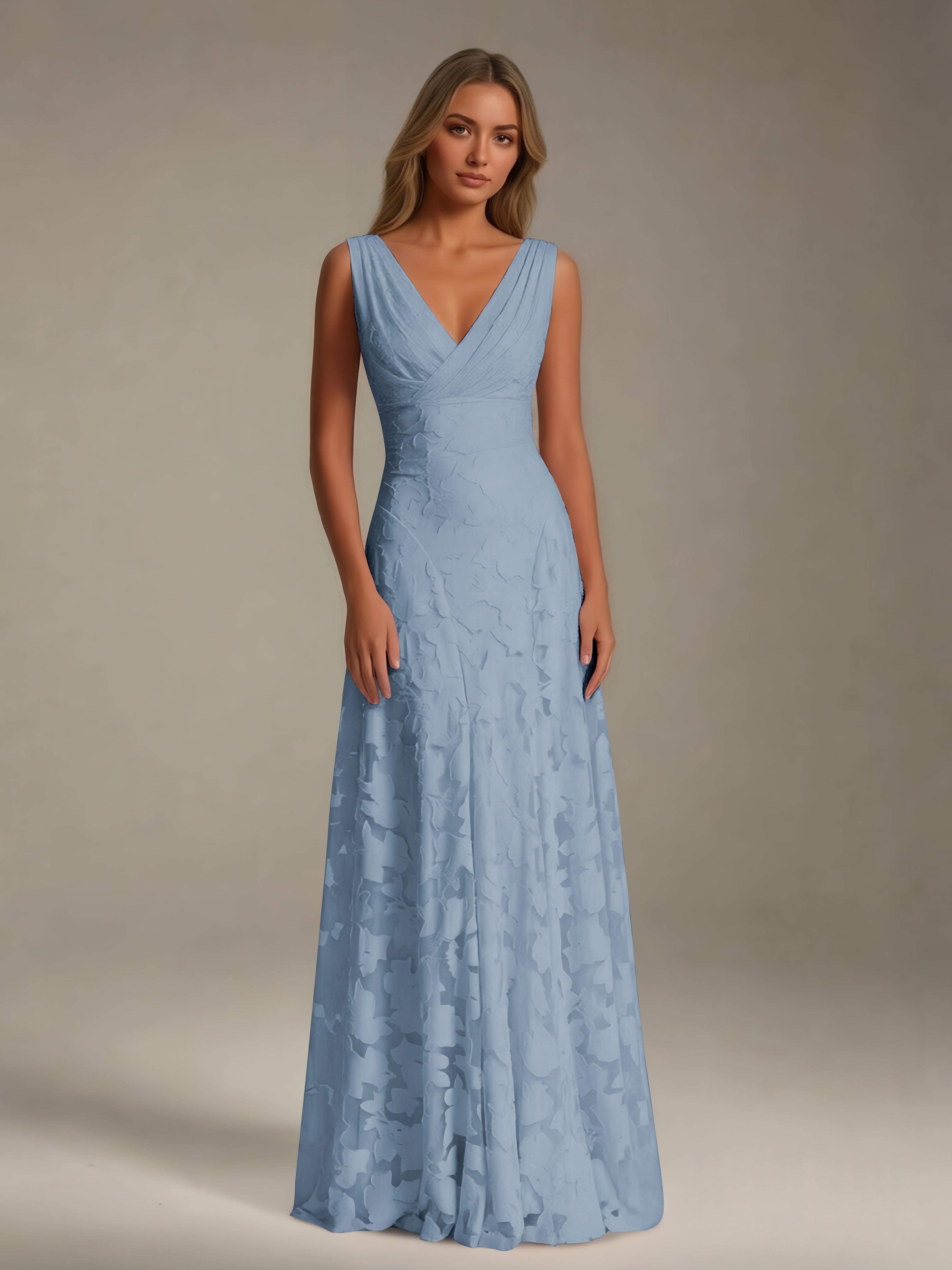 Women’s Floral Lace A-Line Maxi Dress | Sleeveless V-Neck Evening Gown