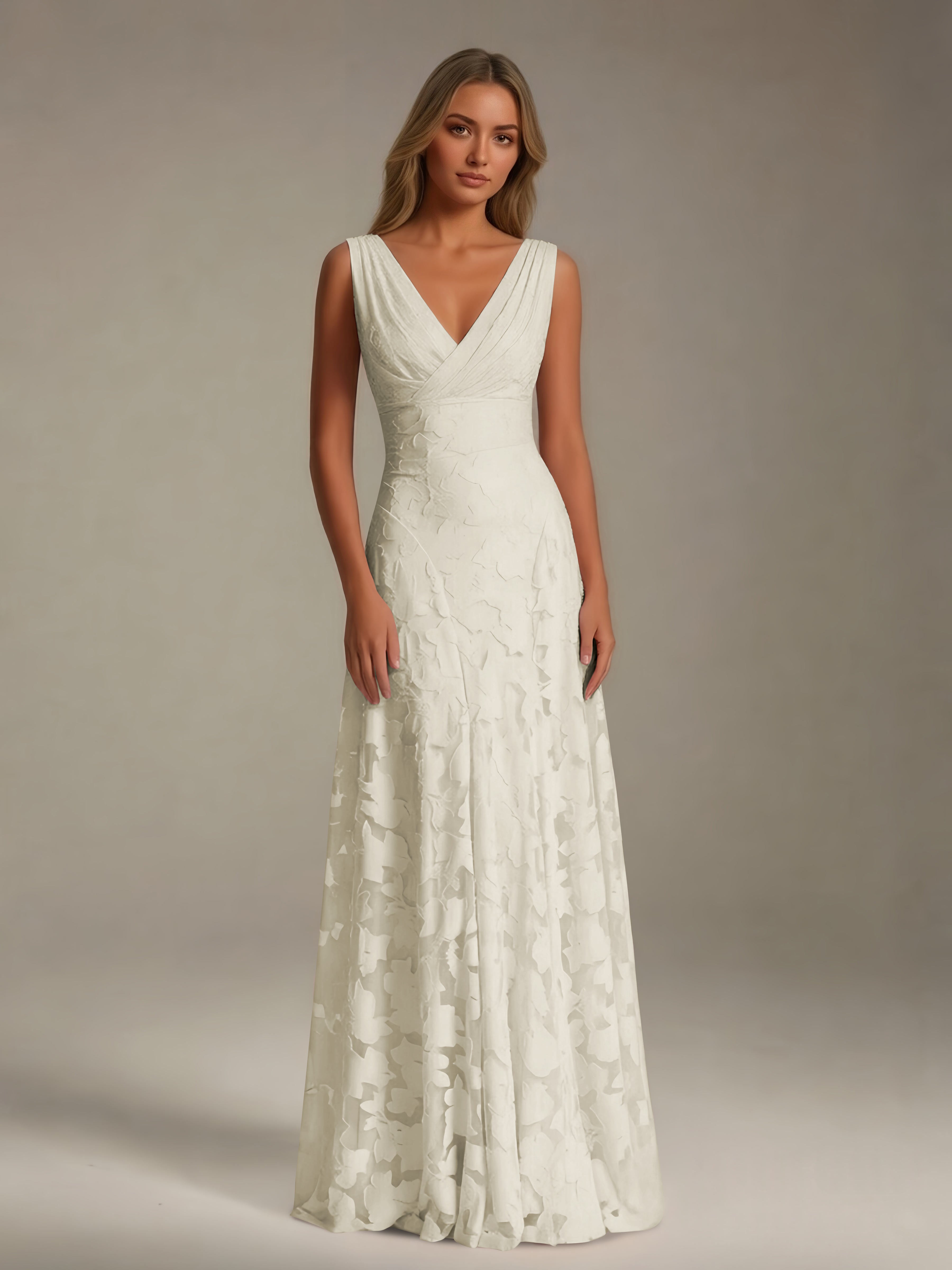 Women’s Floral Lace A-Line Maxi Dress | Sleeveless V-Neck Evening Gown