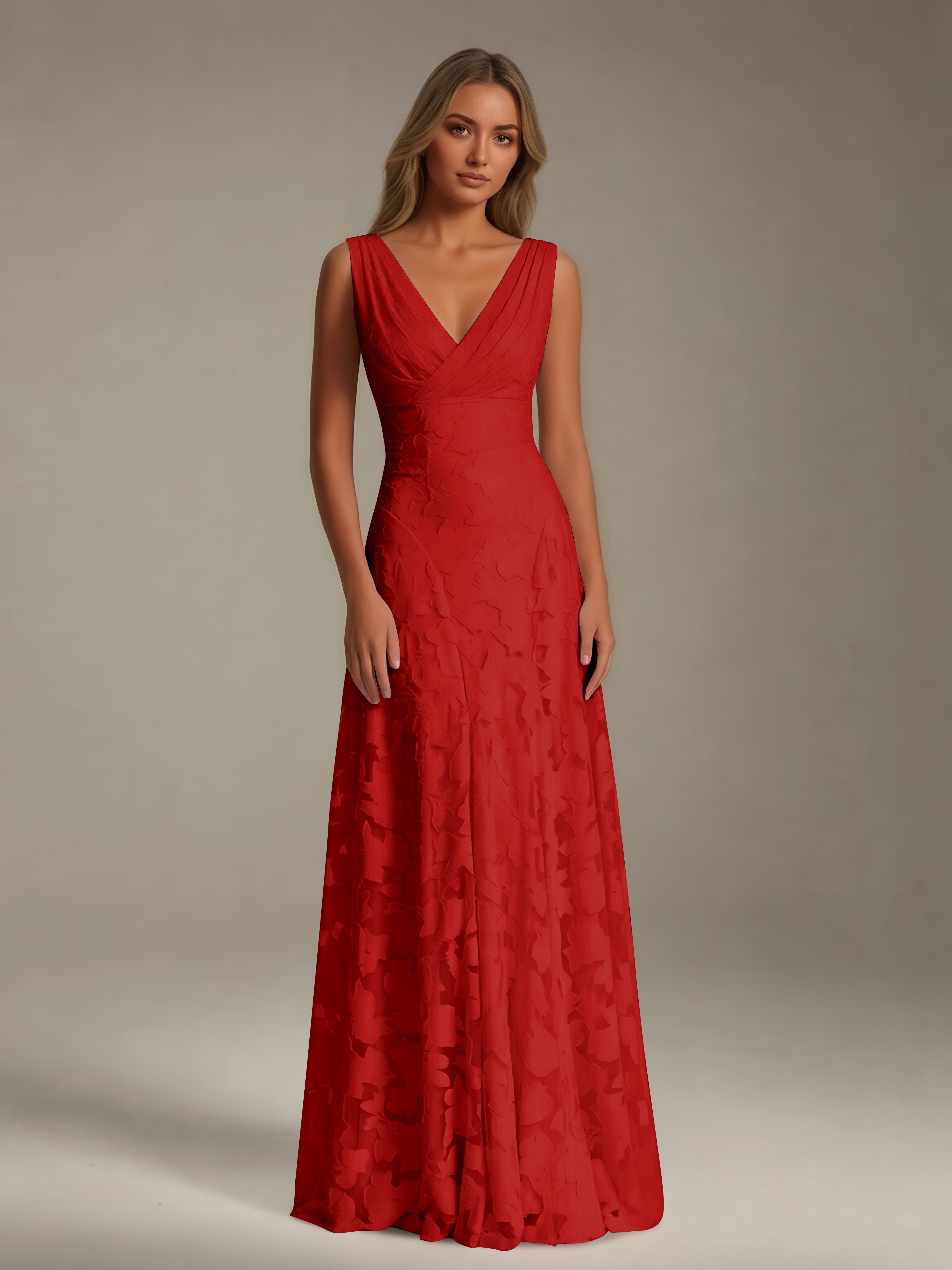 Women’s Floral Lace A-Line Maxi Dress | Sleeveless V-Neck Evening Gown