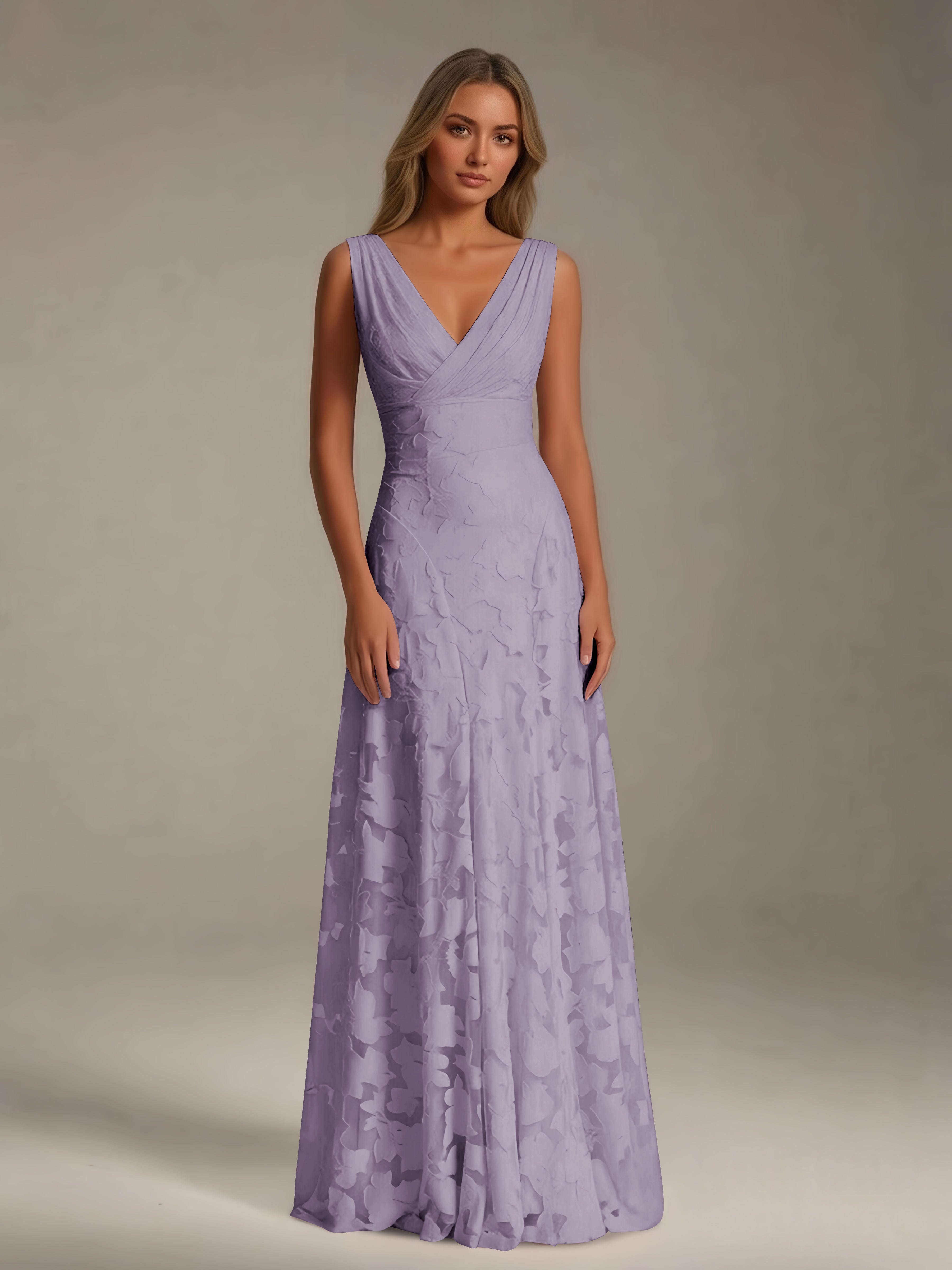 Women’s Floral Lace A-Line Maxi Dress | Sleeveless V-Neck Evening Gown