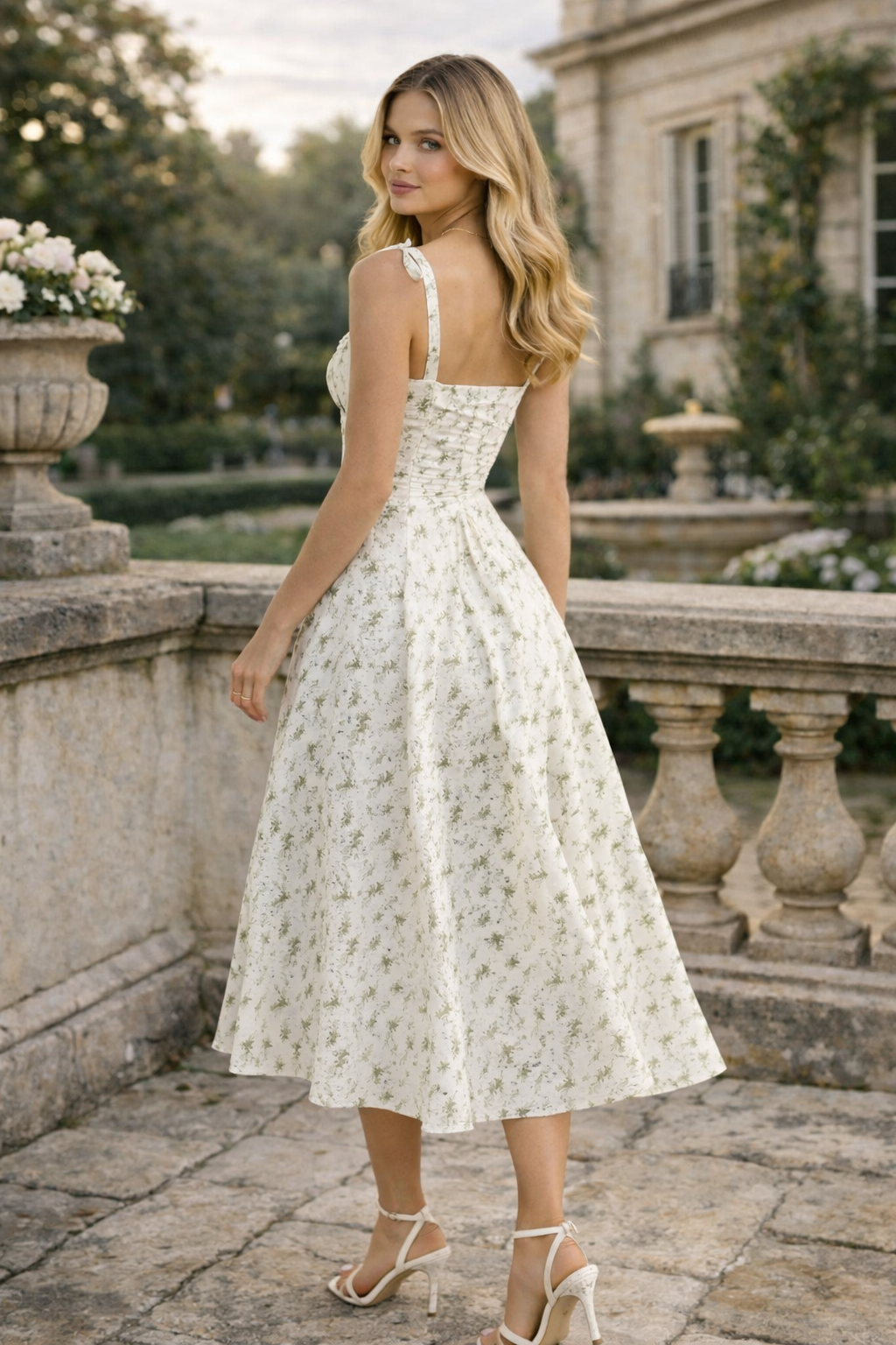 Women’s Floral Bustier Midi Dress | Soft Ivory