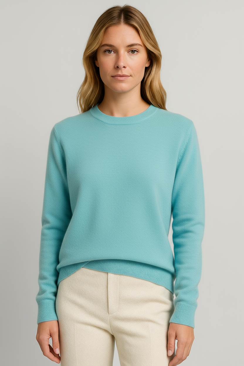 Women's plain crew neck jumper with long sleeves and ribbed trims