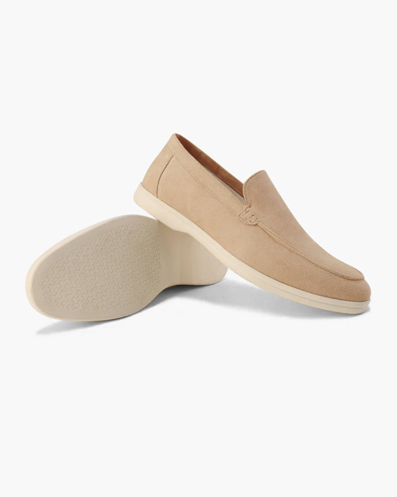 Men's Suede Loafers Slip-On Contrast Sole - Dark Brown