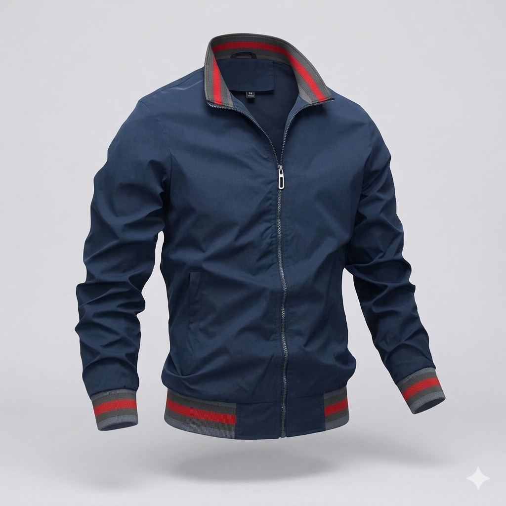 Men's Bomber Jacket Lightweight Zip-Up Stand Collar - Blue