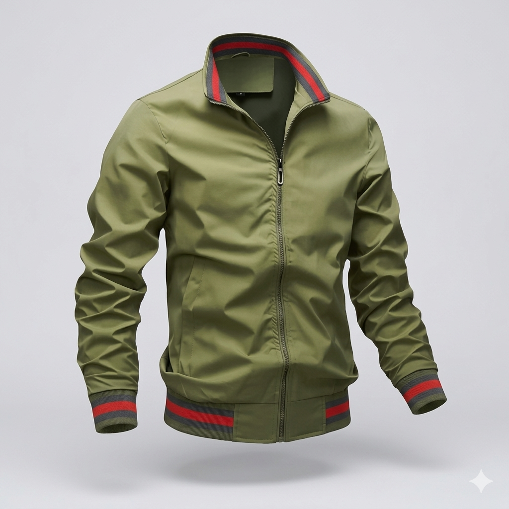 Men's Bomber Jacket Lightweight Zip-Up Stand Collar - Green