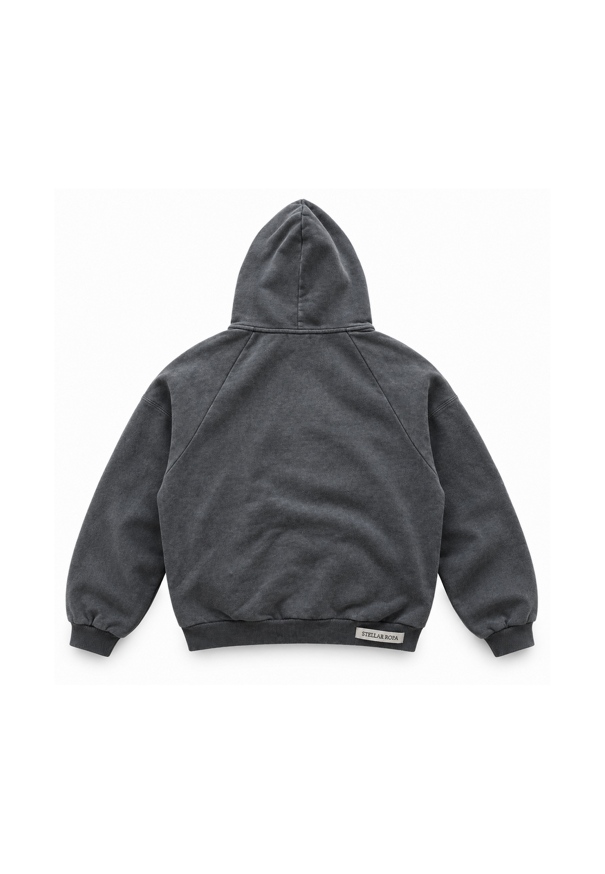 Grey unisex pullover hoodie with hood, graphic front print and kangaroo pocket