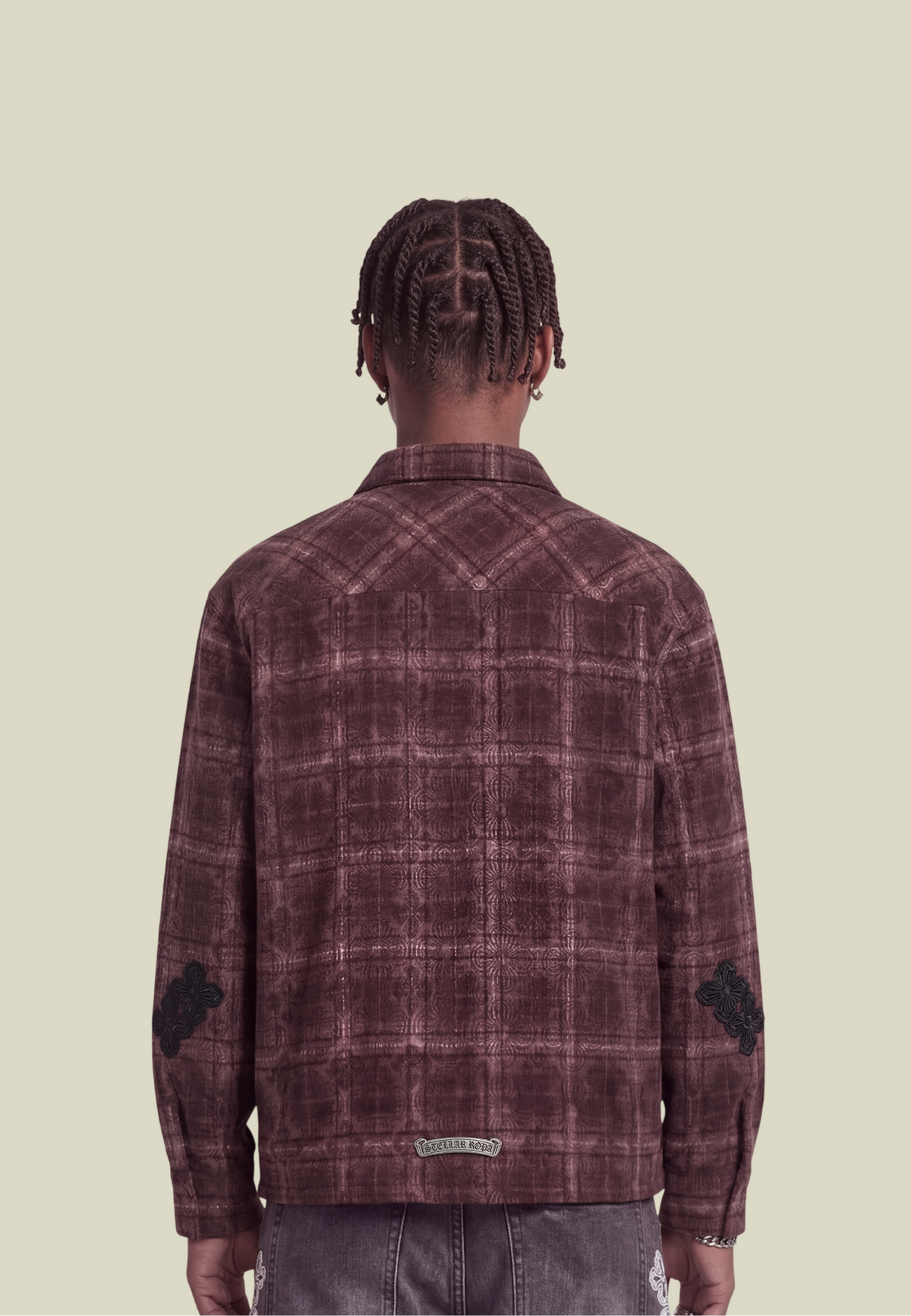 Men's deep red checked flannel overshirt with long sleeves, button front and chest pocket