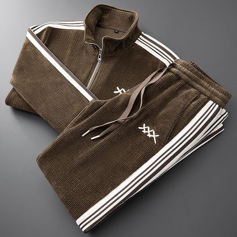 Textured tracksuit set with zip jacket and drawstring trousers
