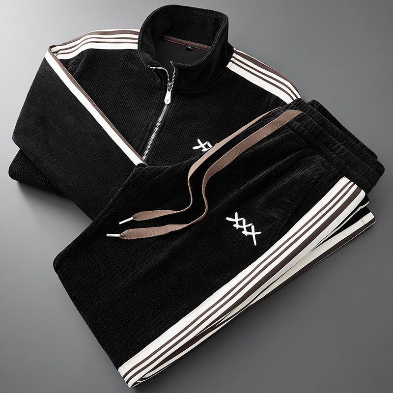 Textured tracksuit set with zip jacket and drawstring trousers