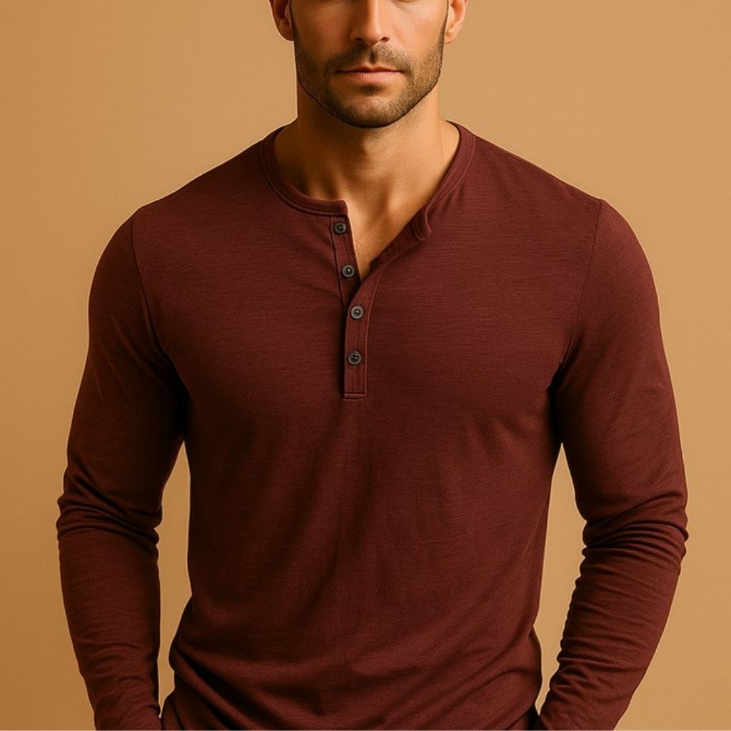 Men's slim fit long-sleeve shirt with Mandarin collar and button placket
