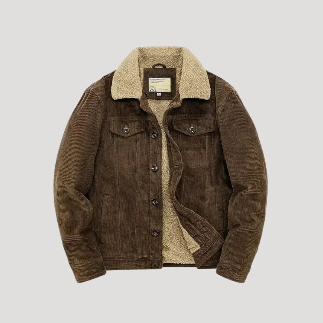 Men's textured jacket with contrasting sherpa collar, lining and buttoned chest pockets