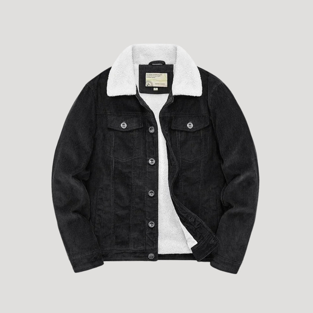Men's textured jacket with contrasting sherpa collar, lining and buttoned chest pockets