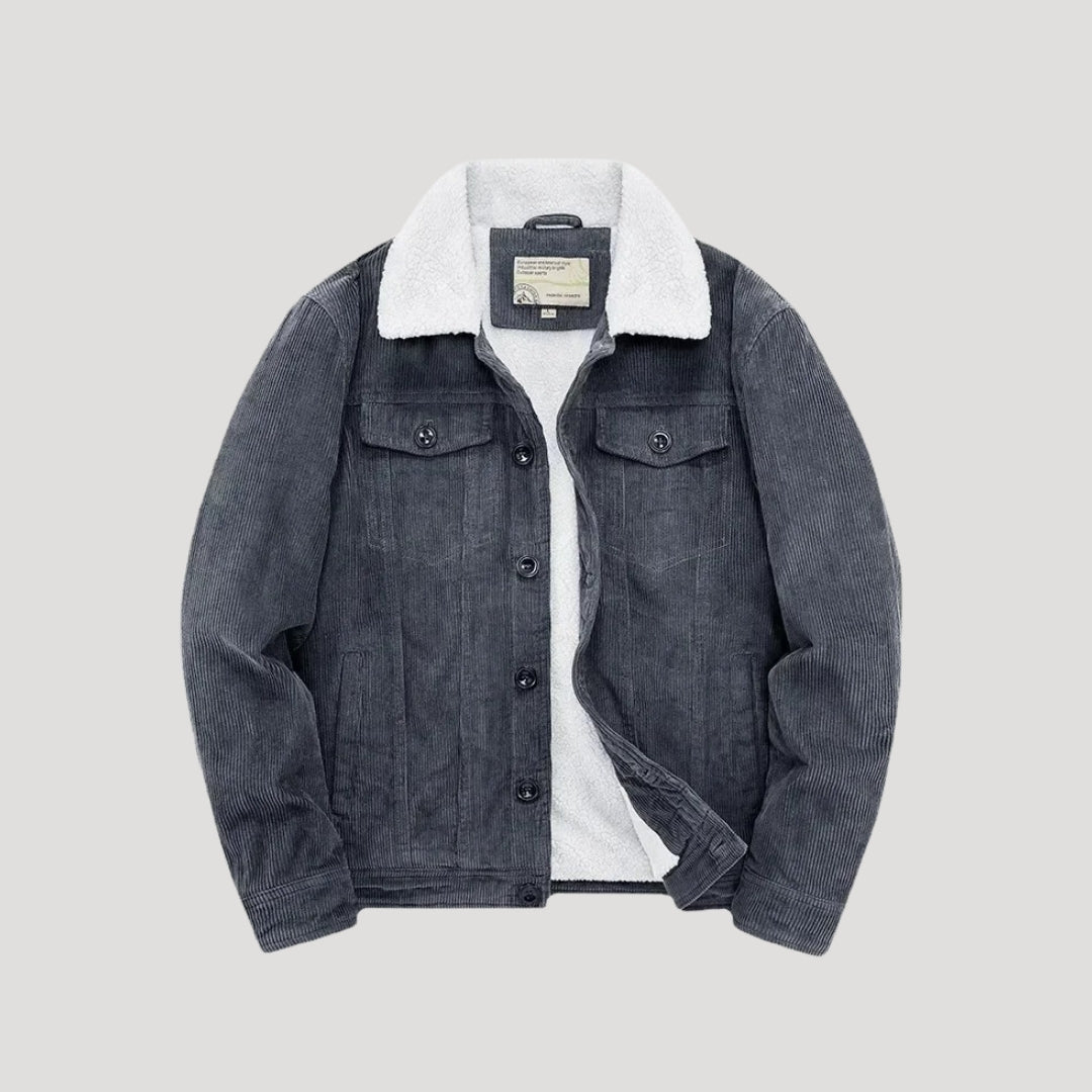 Men's textured jacket with contrasting sherpa collar, lining and buttoned chest pockets