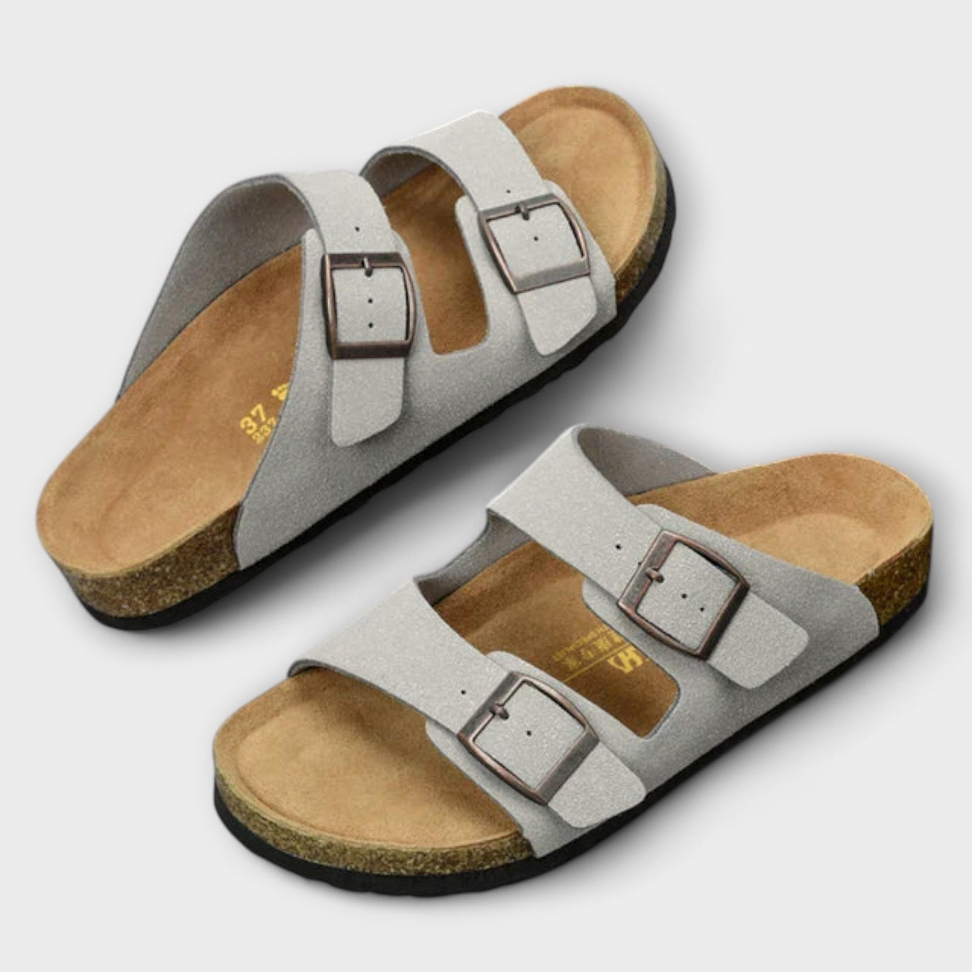 Women's Sandals Cork Footbed Double-Buckle Slide - Grey