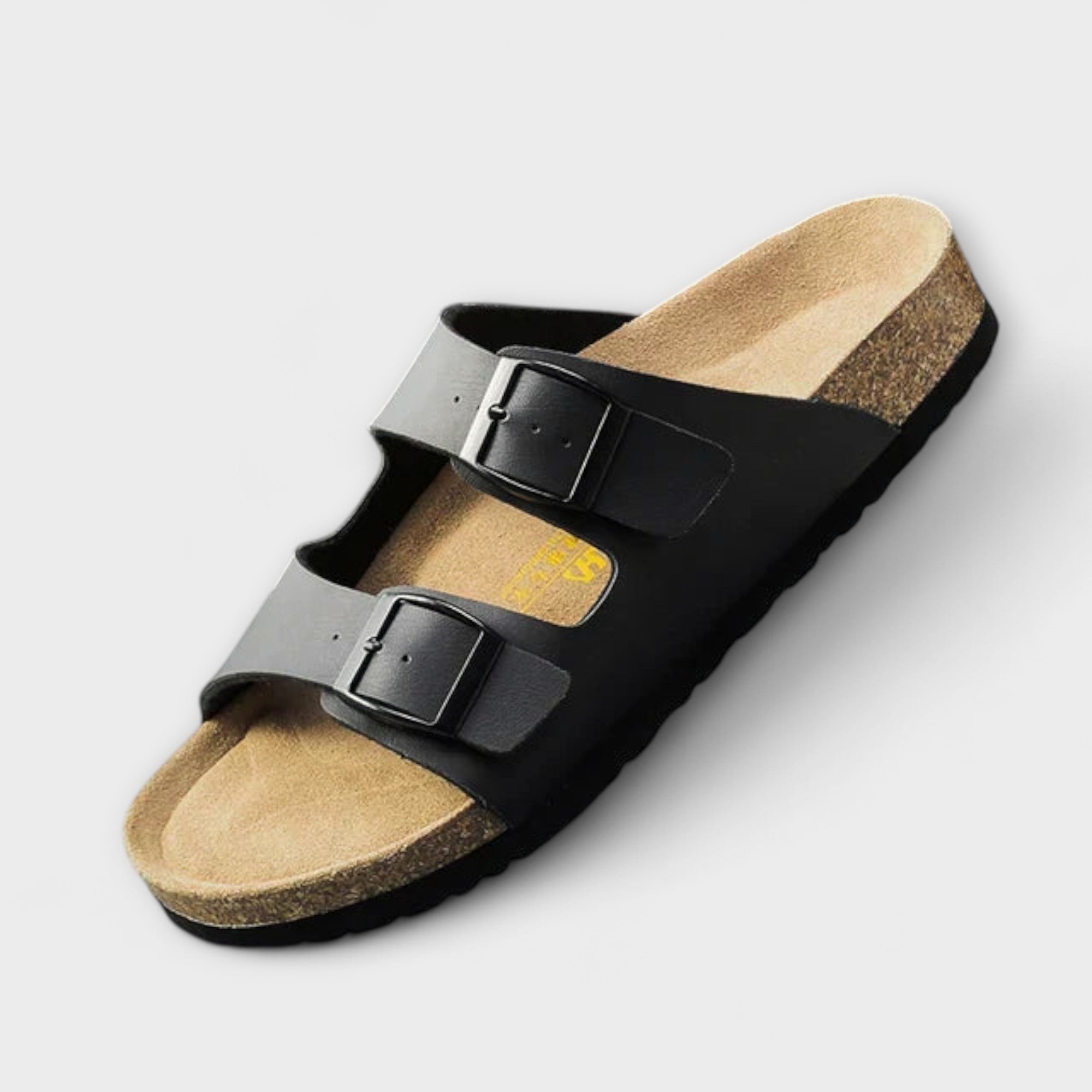 Women's Sandals Cork Footbed Double-Buckle Slide - Black