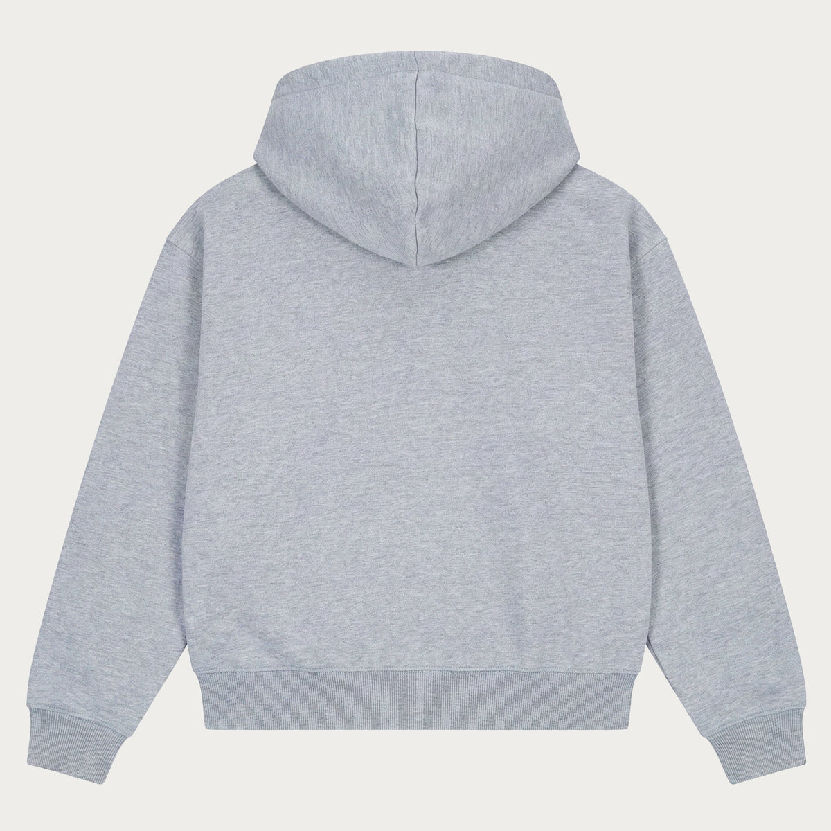 Grey unisex pullover hoodie with hood, long sleeves and kangaroo pocket