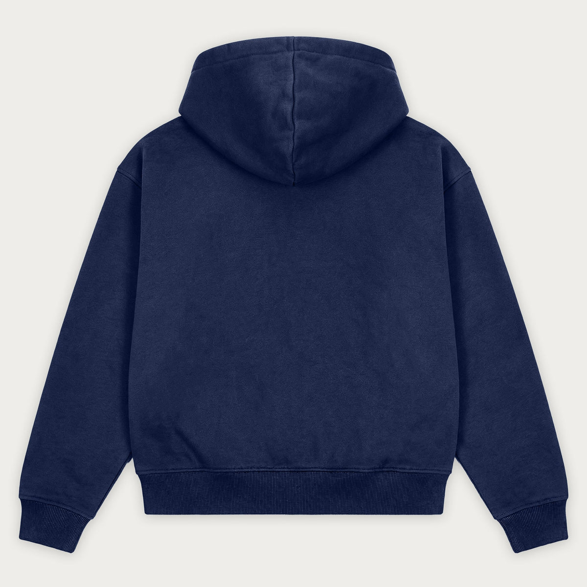 Navy hooded sweatshirt with long sleeves and kangaroo pocket