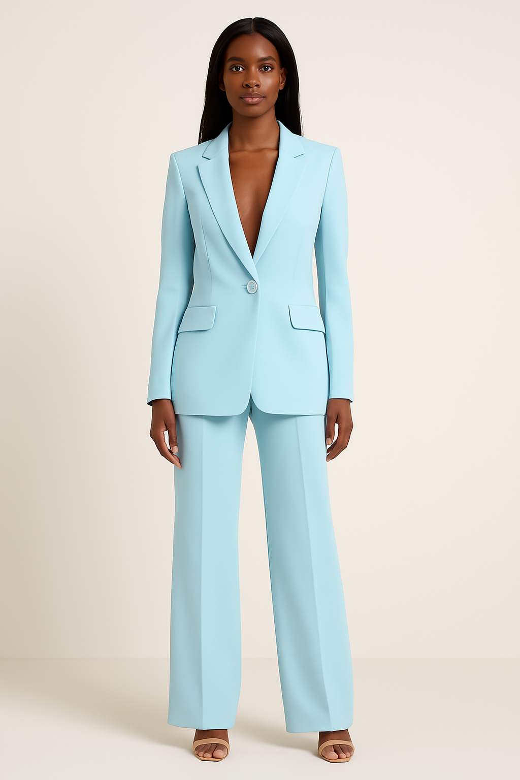 Women's tailored blazer and full-length wide-leg trousers set