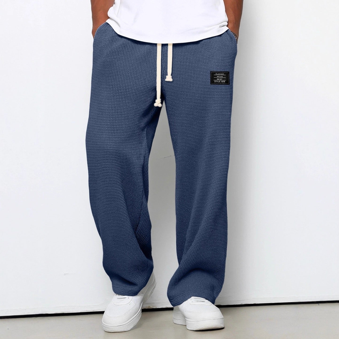 Men's Trousers Waffle Knit Relaxed Drawstring - Blue