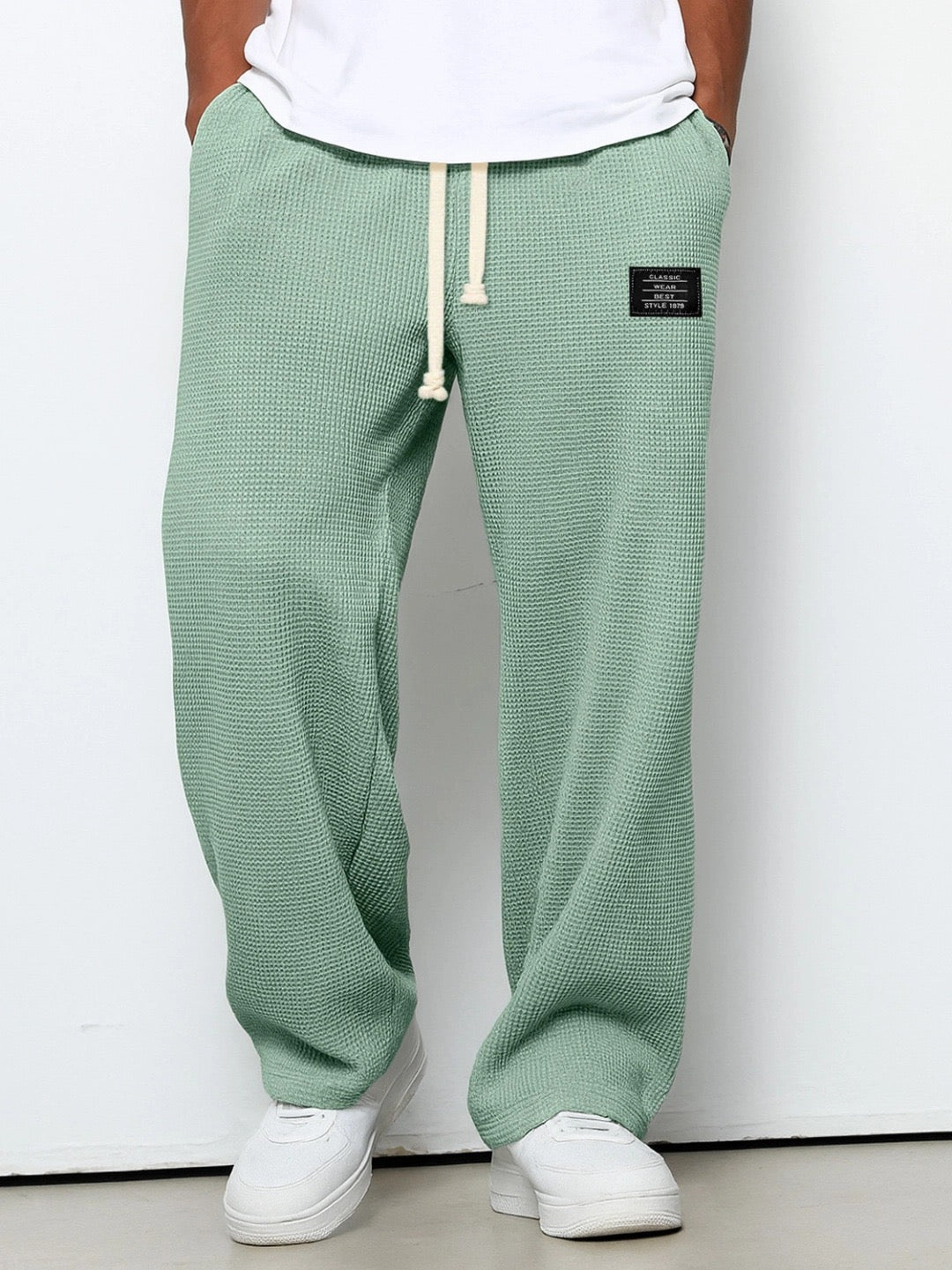 Men's Trousers Waffle Knit Relaxed Drawstring - Green
