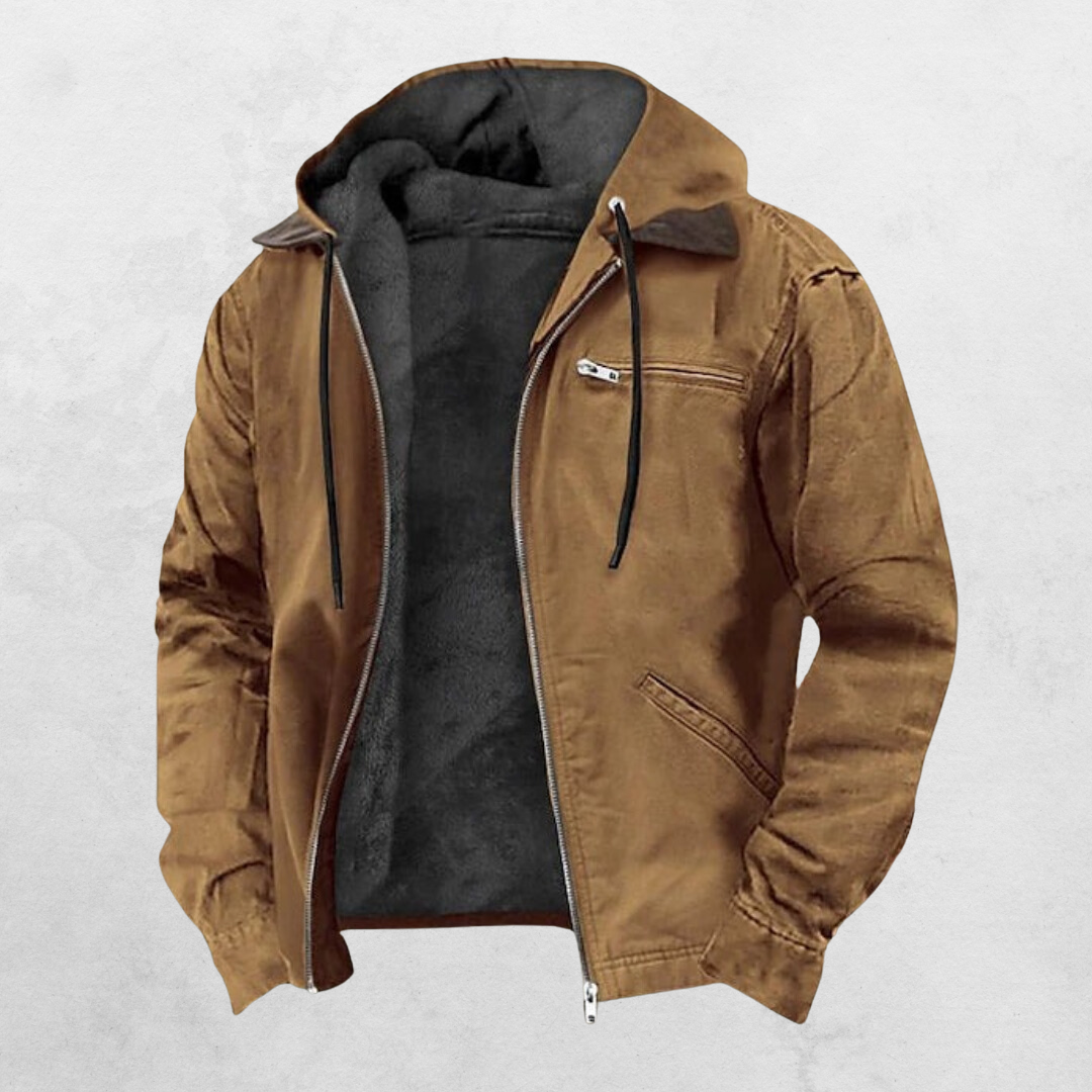 Unisex hooded jacket with long sleeves, zip front and multiple pockets
