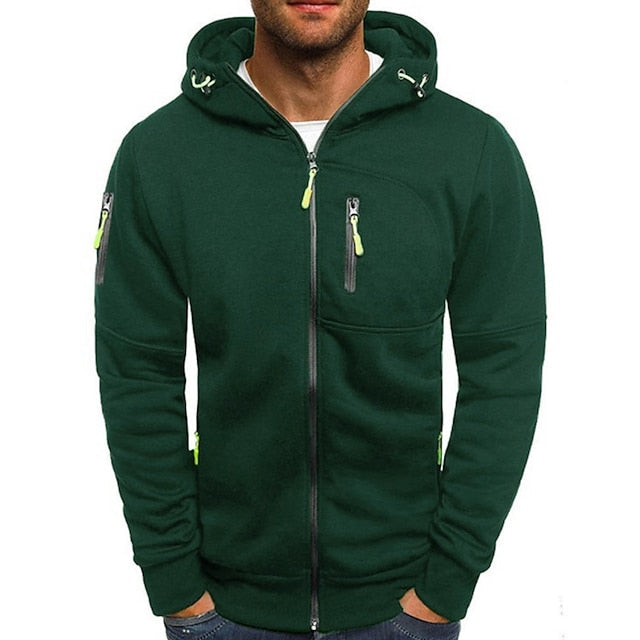 Men's zip-up hoodie with drawstring hood and zipped pockets