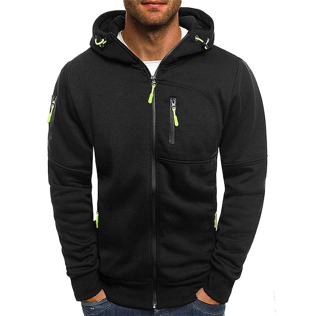 Men's zip-up hoodie with drawstring hood and zipped pockets
