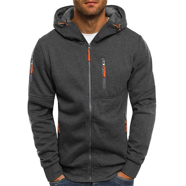 Men's zip-up hoodie with drawstring hood and zipped pockets