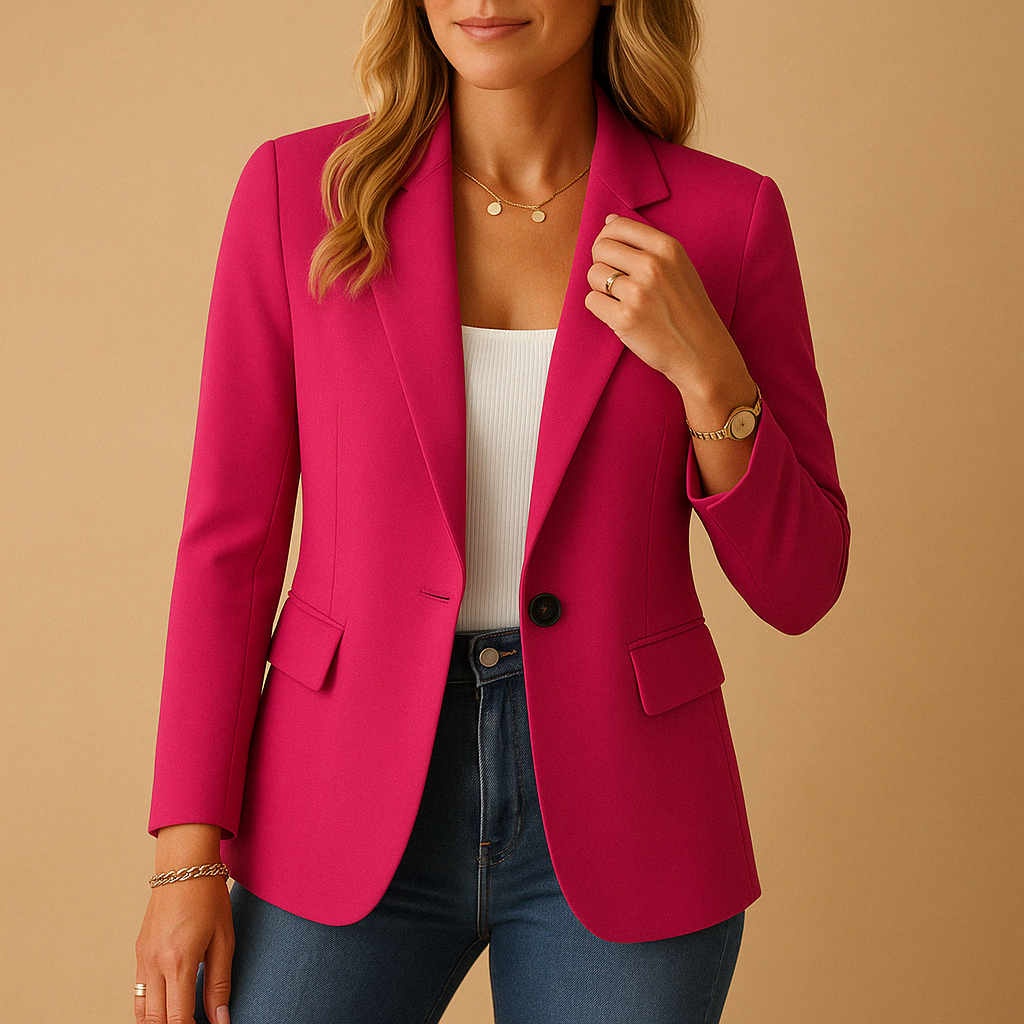 Women's tailored blazer with notched lapels, long sleeves and flap pockets