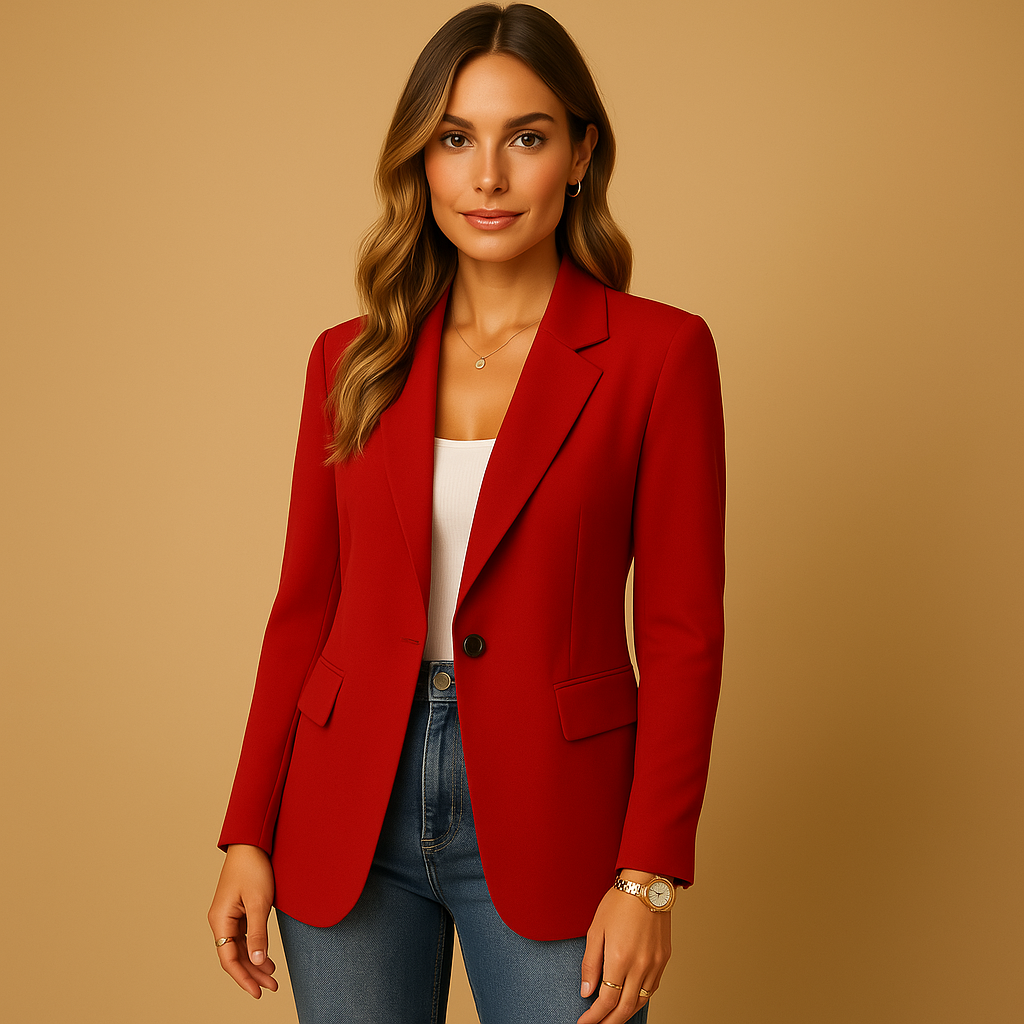Women's tailored blazer with notched lapels, long sleeves and flap pockets