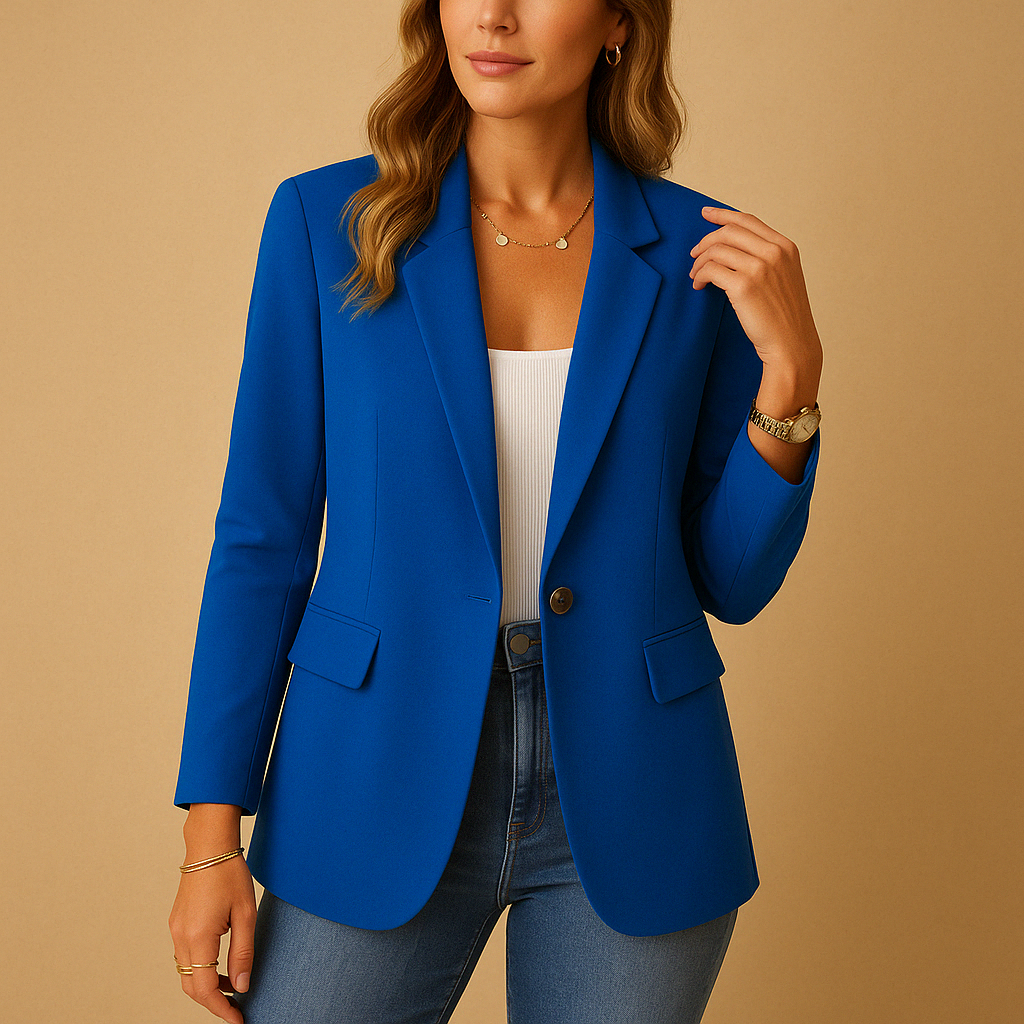 Women's tailored blazer with notched lapels, long sleeves and flap pockets