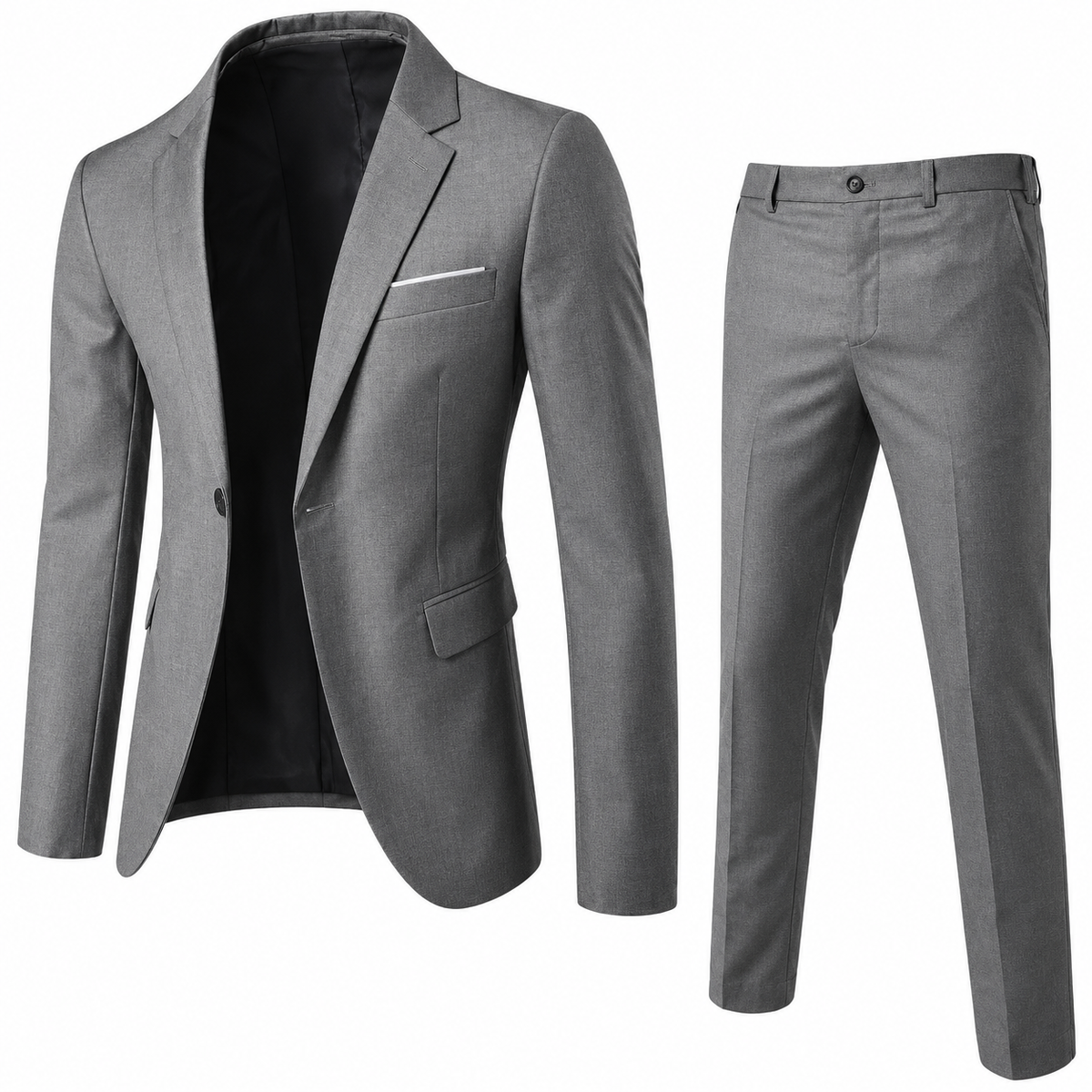 Men's two-piece suit with tailored jacket and slim trousers