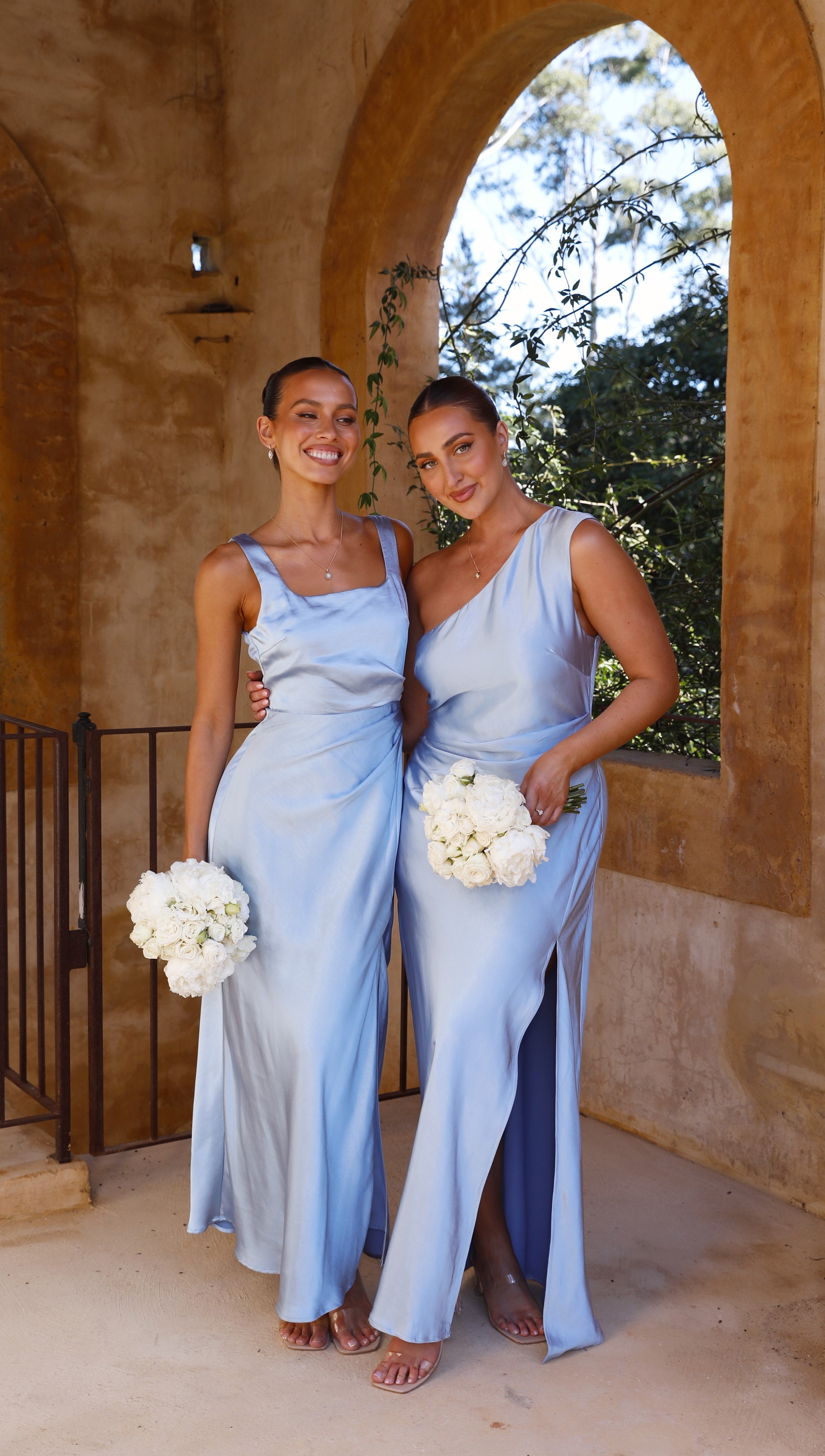Women's One Shoulder Maxi Dress Side Split Gathered Fit Elegant | Blue