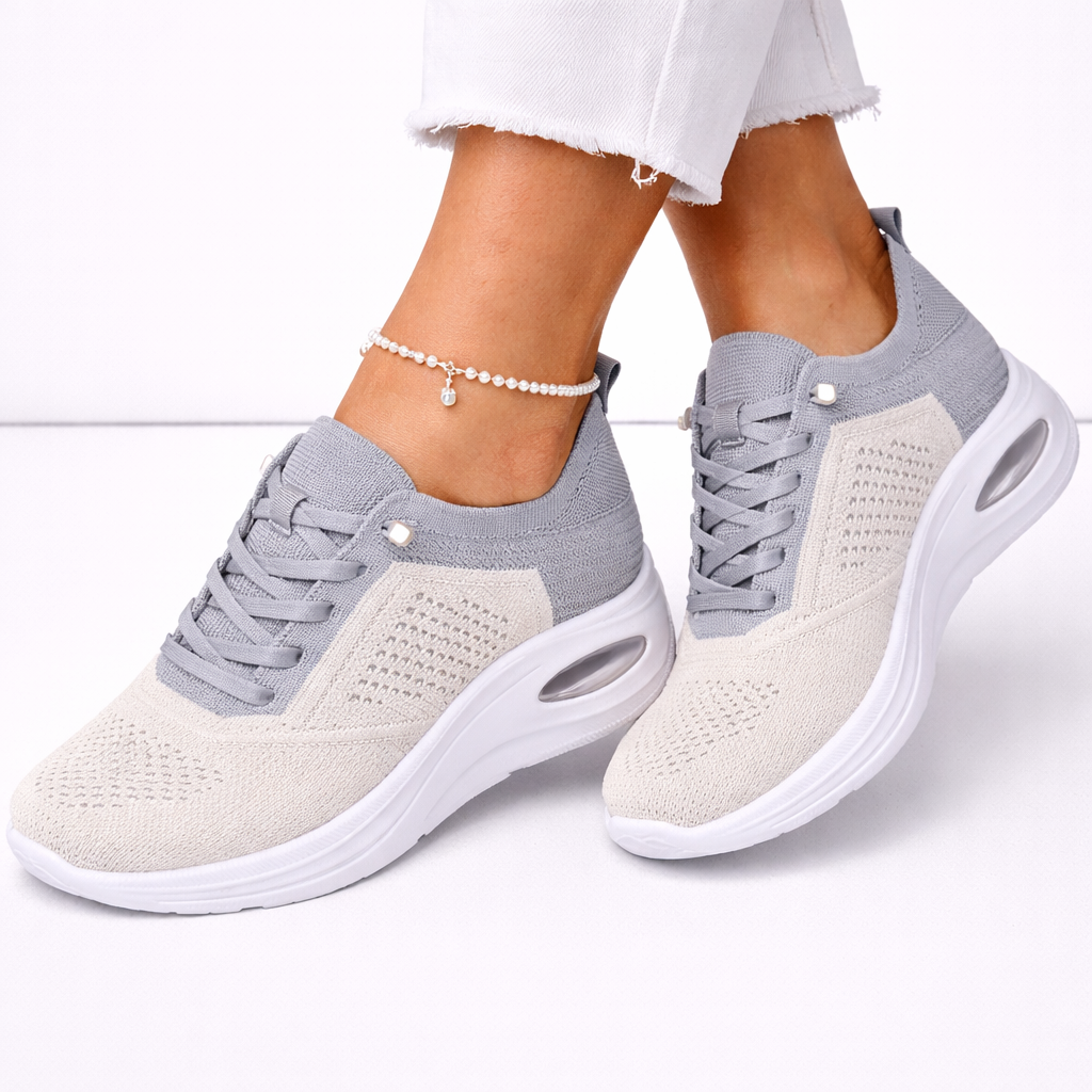 Women's Sneakers Knit Air-Cushion Lace-Up - Grey