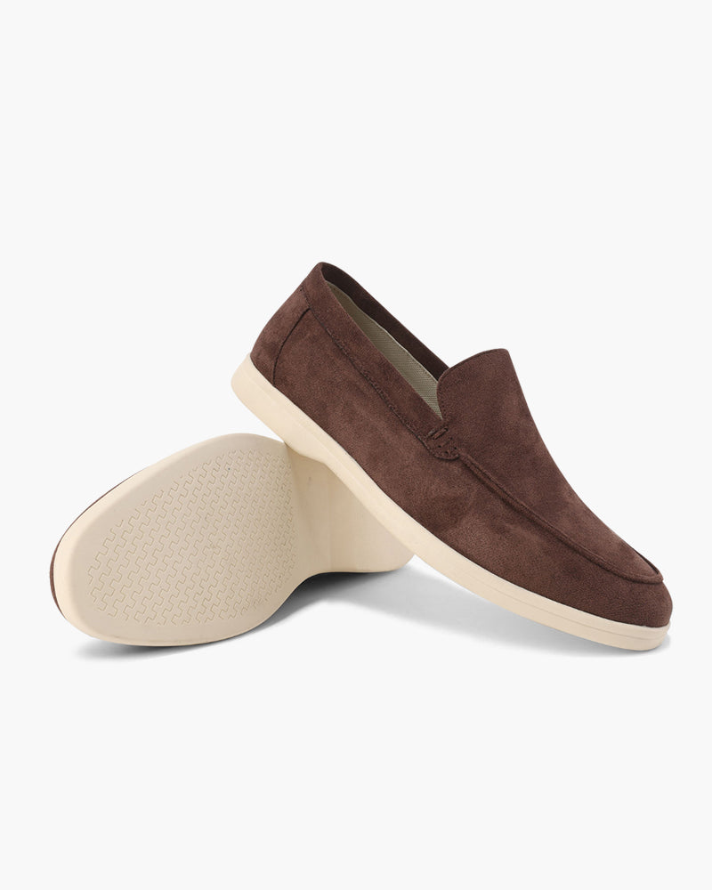 Men's Suede Loafers Slip-On Contrast Sole - Dark Brown