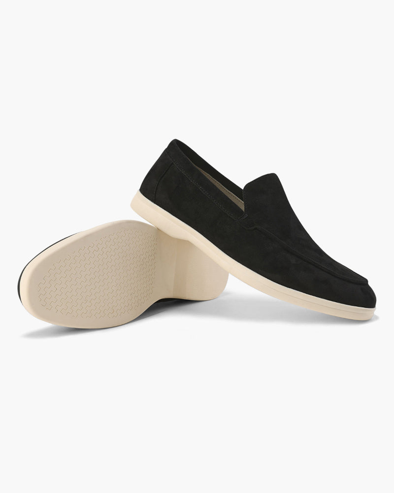 Men's Suede Loafers Slip-On Contrast Sole - Black