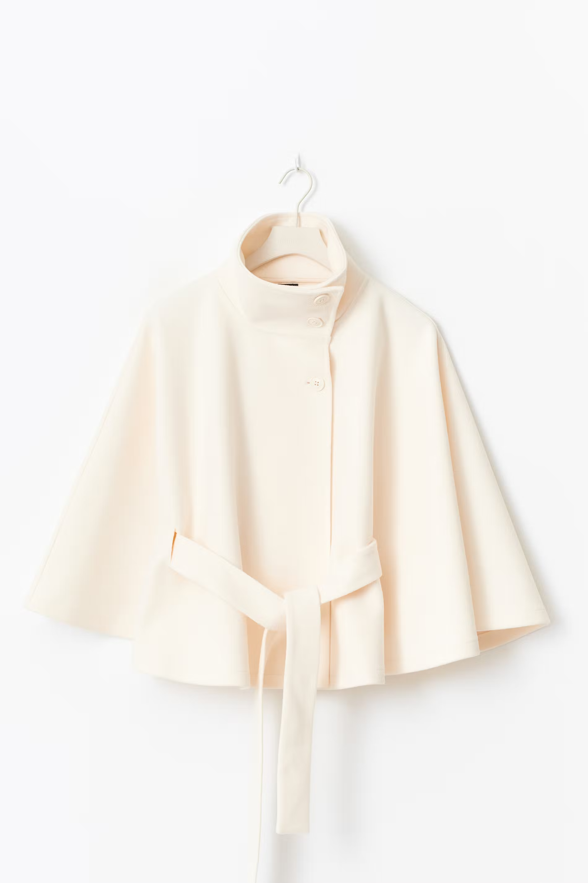 Women's Cape Coat Belted High Collar - White