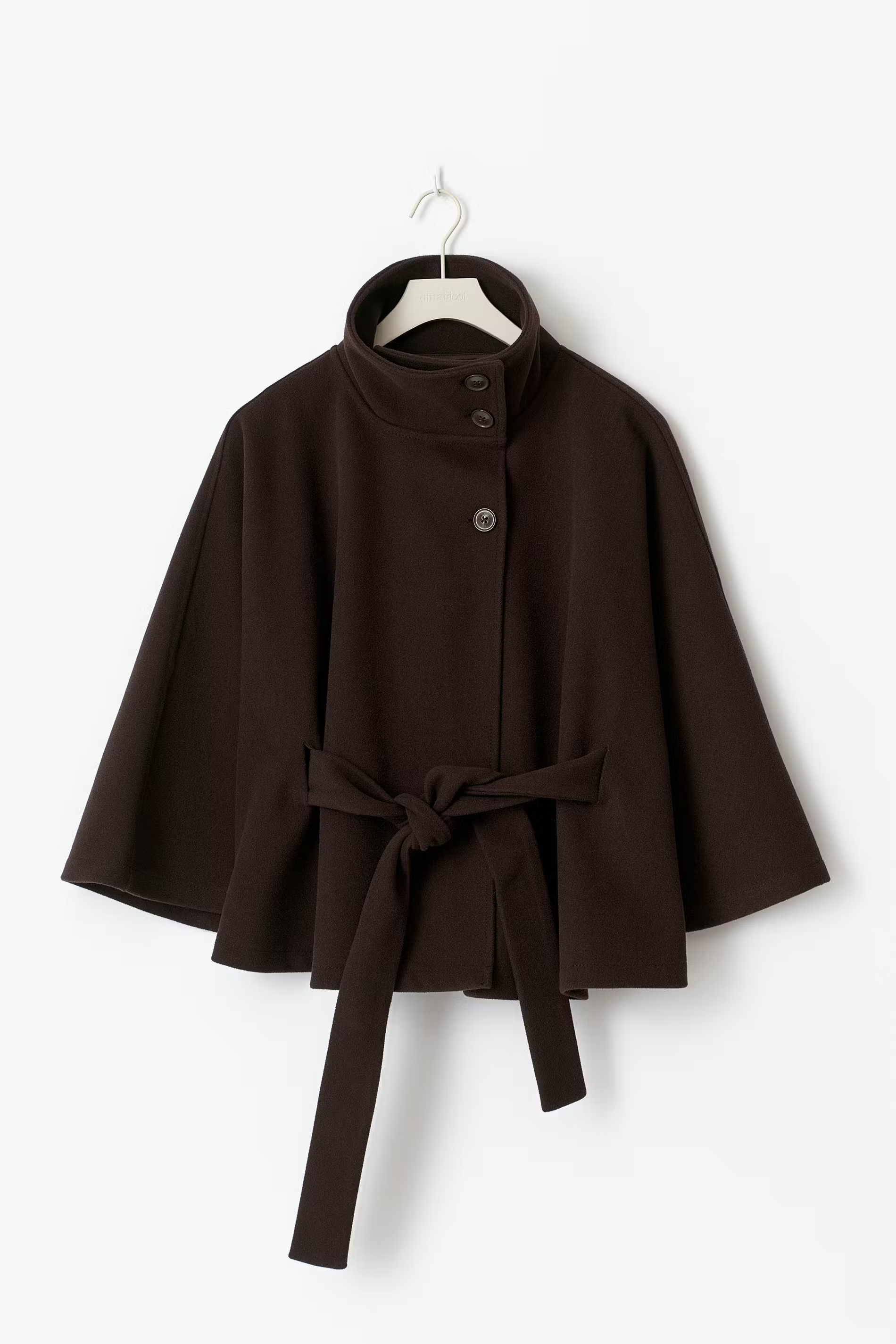 Women's Cape Coat Belted High Collar - Brown