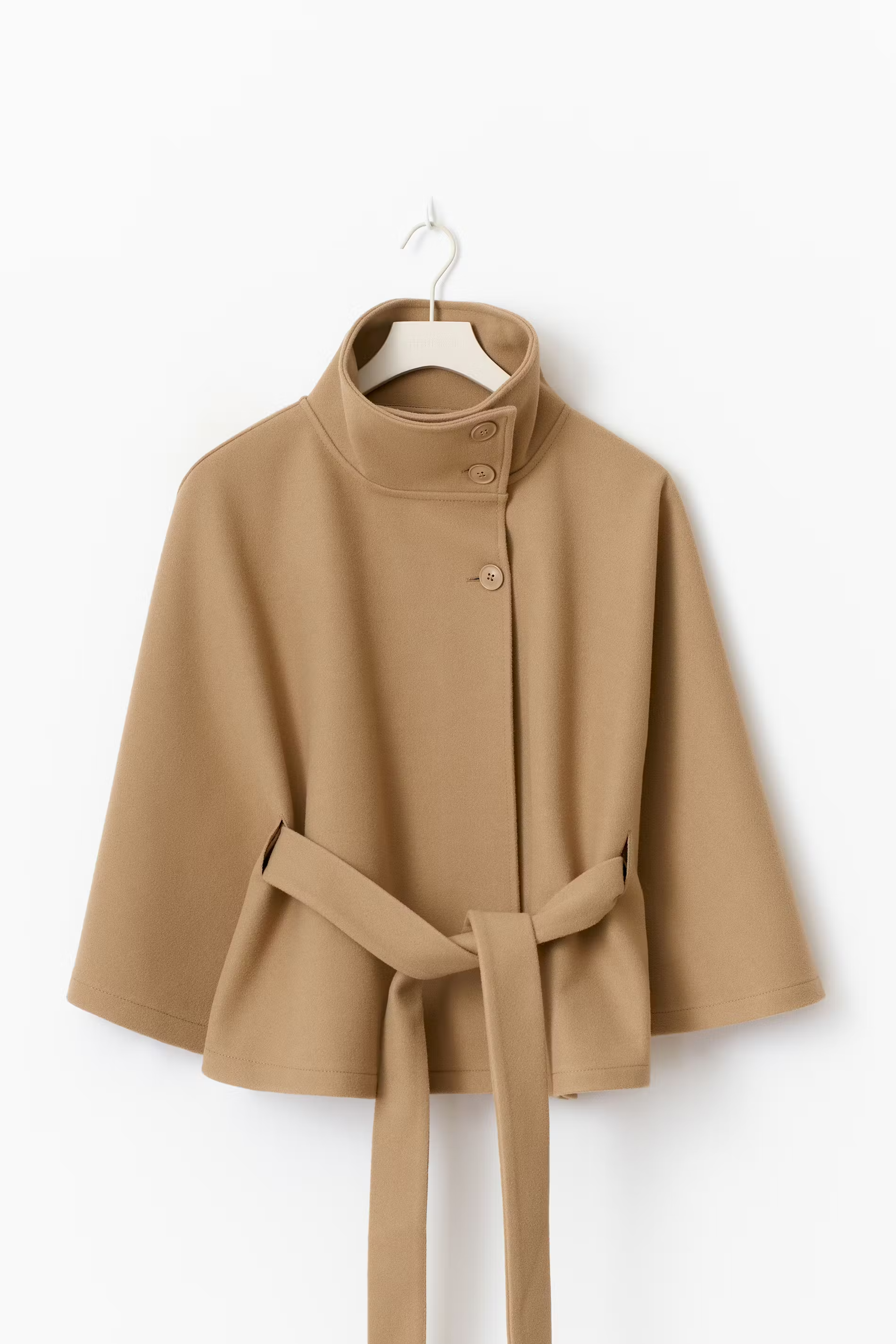 Women's Cape Coat Belted High Collar - Beige