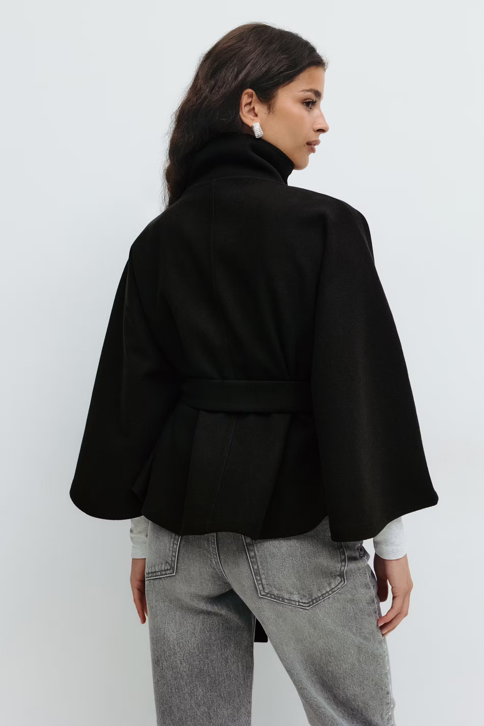 Women's Cape Coat Belted High Collar - White