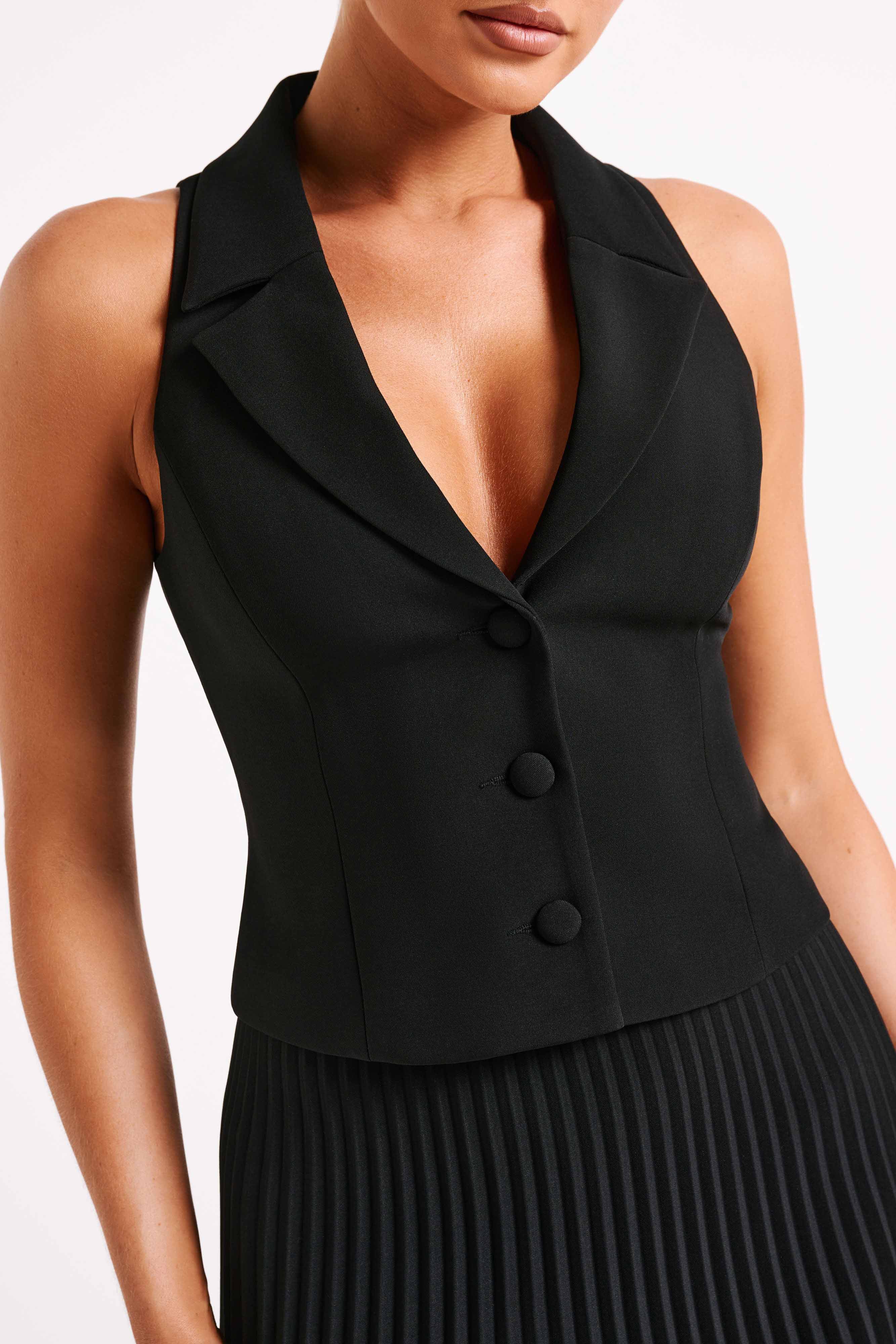 Women’s Tailored Suiting Vest | Deep V Longline Sleeveless Waistcoat