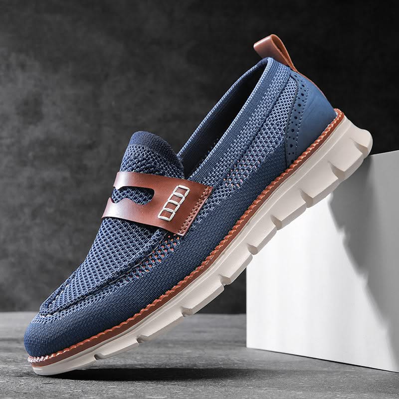 Men's textured mesh loafers with penny strap and chunky grooved sole
