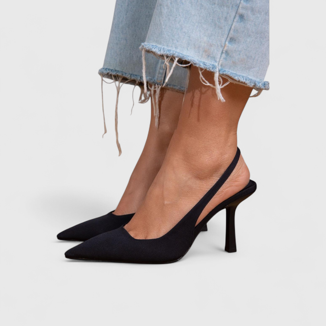 Women's pointed slingback pumps with slim straps and high heels