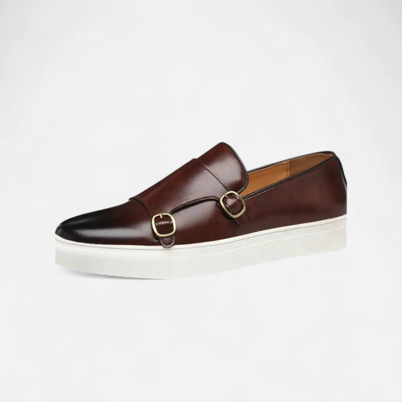 Men’s Leather Buckle Loafers | Double Monk Slip-On