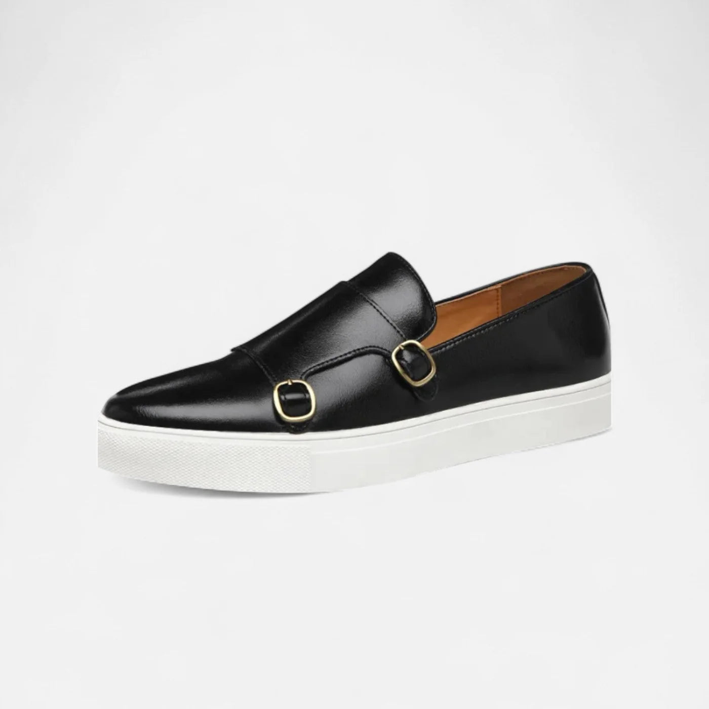 Men’s Leather Buckle Loafers | Double Monk Slip-On