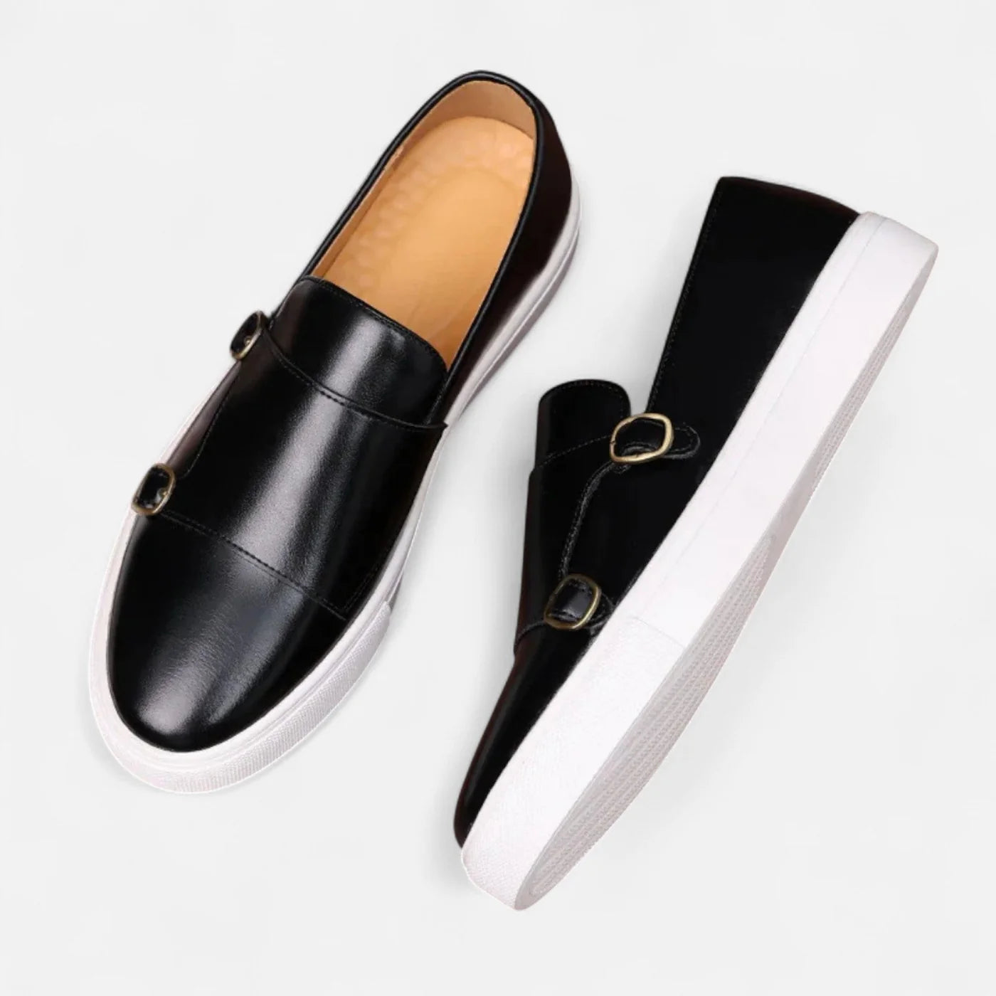 Men’s Leather Buckle Loafers | Double Monk Slip-On