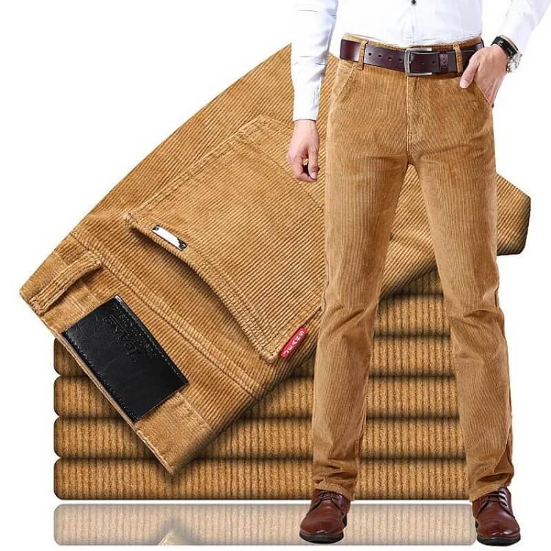 Men's straight-leg corduroy trousers with belt loops and front pockets