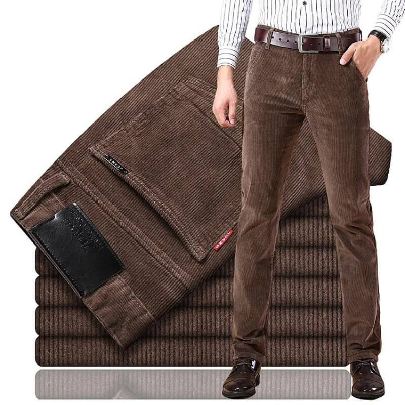 Men's straight-leg corduroy trousers with belt loops and front pockets